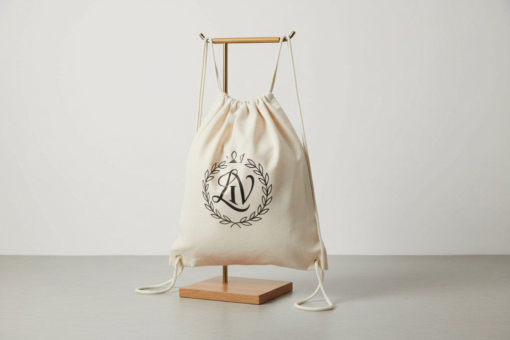 LIS VOR Signature Crest Drawstring Bag – Ivory